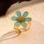 Gold Stainless Steel Flower Ring for Women - Blue Floral Design thumbnail 1