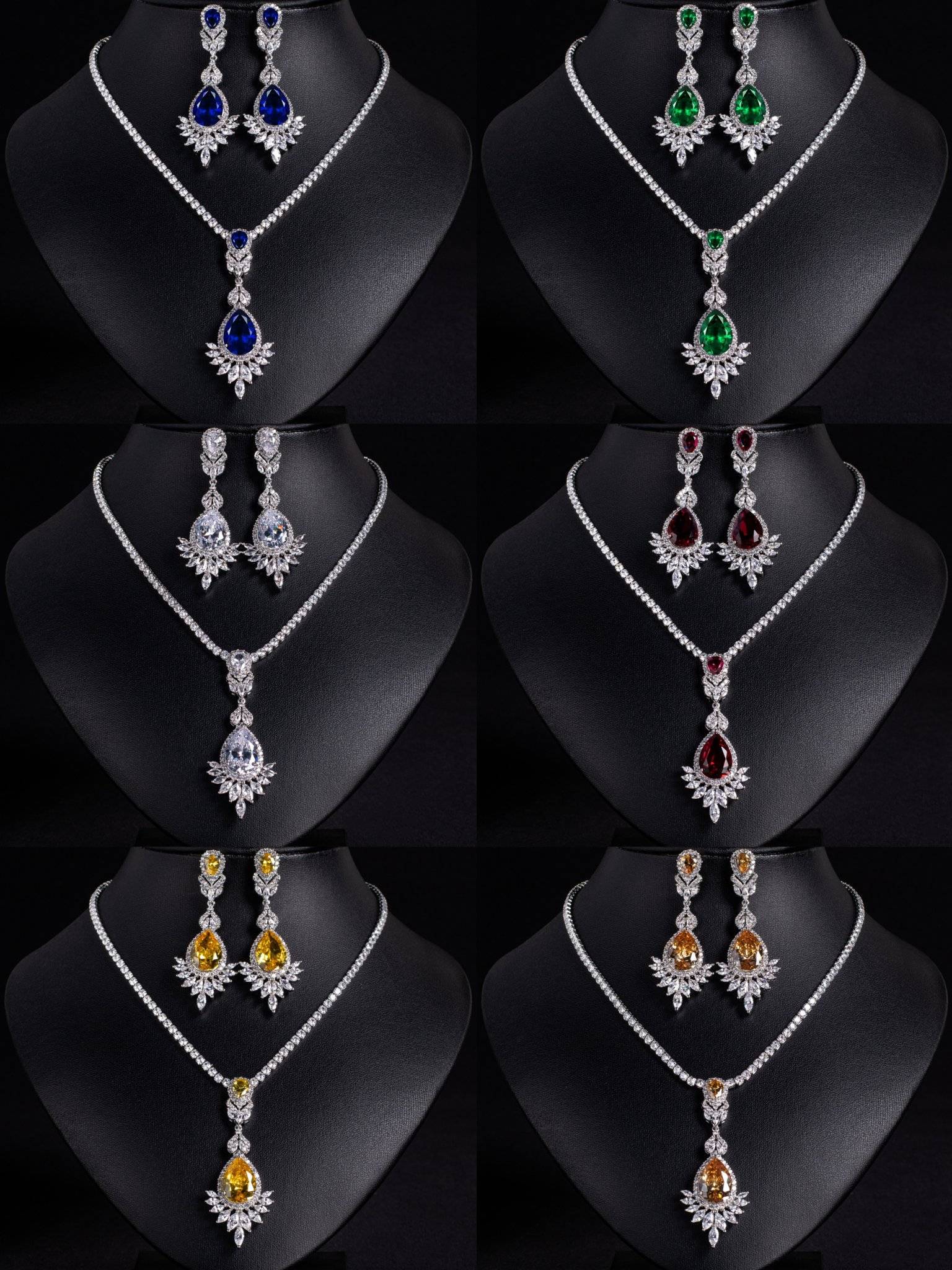 Wedding Jewelry Sets 18k Gold Plated Brass Teardrop Zircon