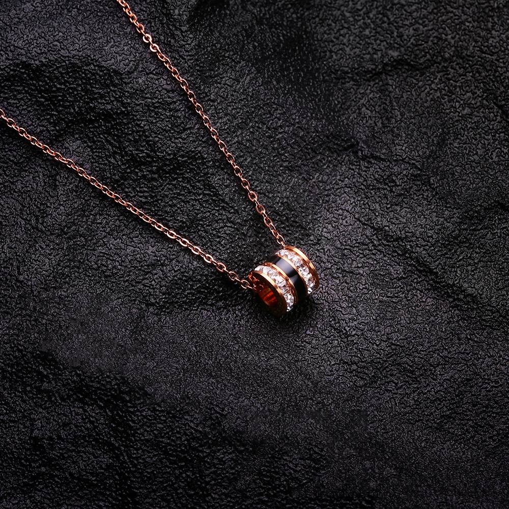 Stainless steel 18K gold plated Roman numeral black ceramic diamond necklace - a perfect gift.