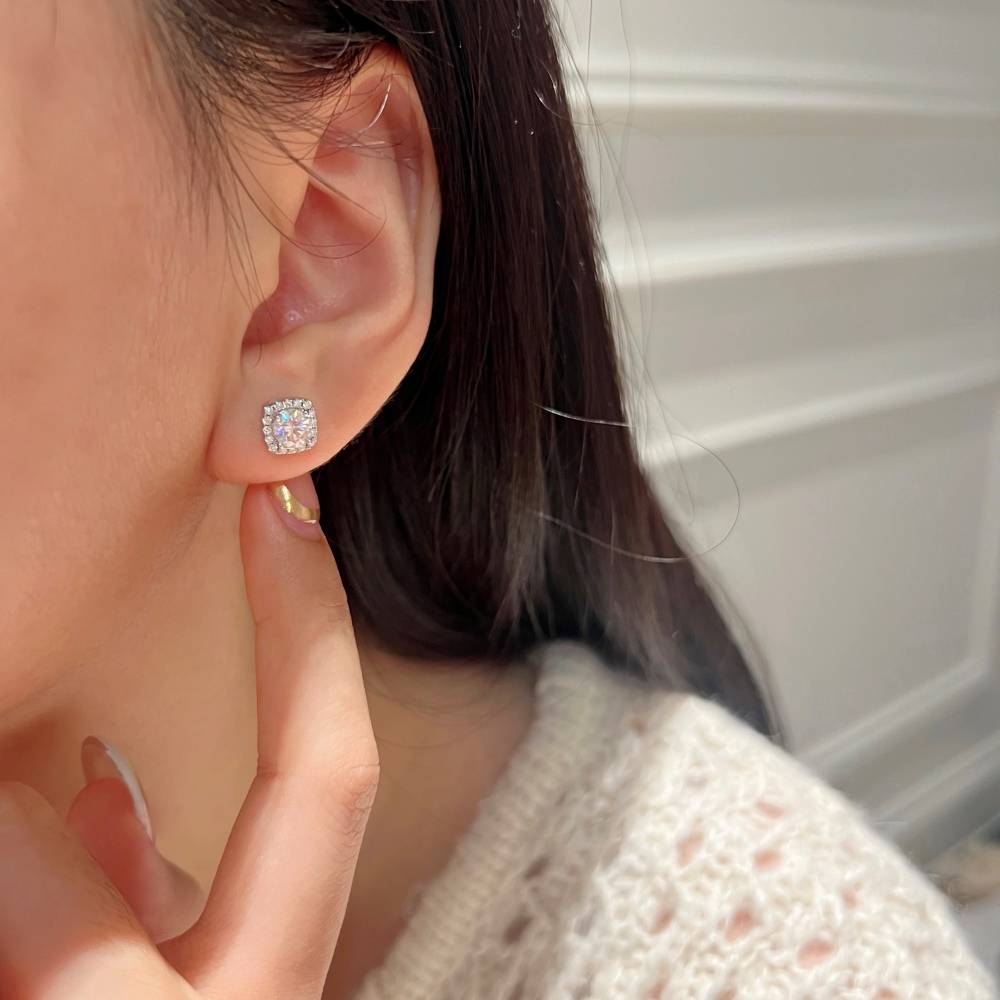 925 Sterling Silver Moissanite Square Diamond Cage Earrings - Versatile for Women: Timeless Elegance with Modern Sophistication