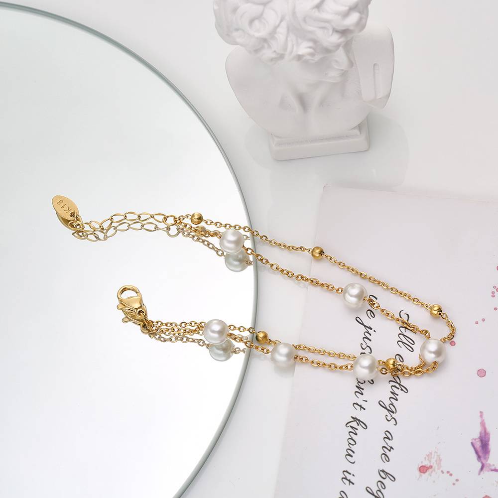 Lonceen Doppelschichtiges goldfarbenes Perlenarmband – eleganter mehrschichtiger Schmuck für Frauen
