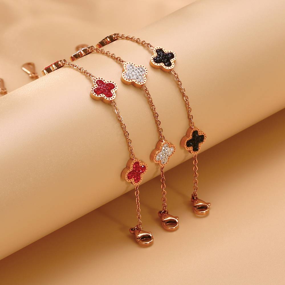 Lonceen Adjustable Clover Charm Bracelet - Trendy Enamel Crystal Jewelry Gift
