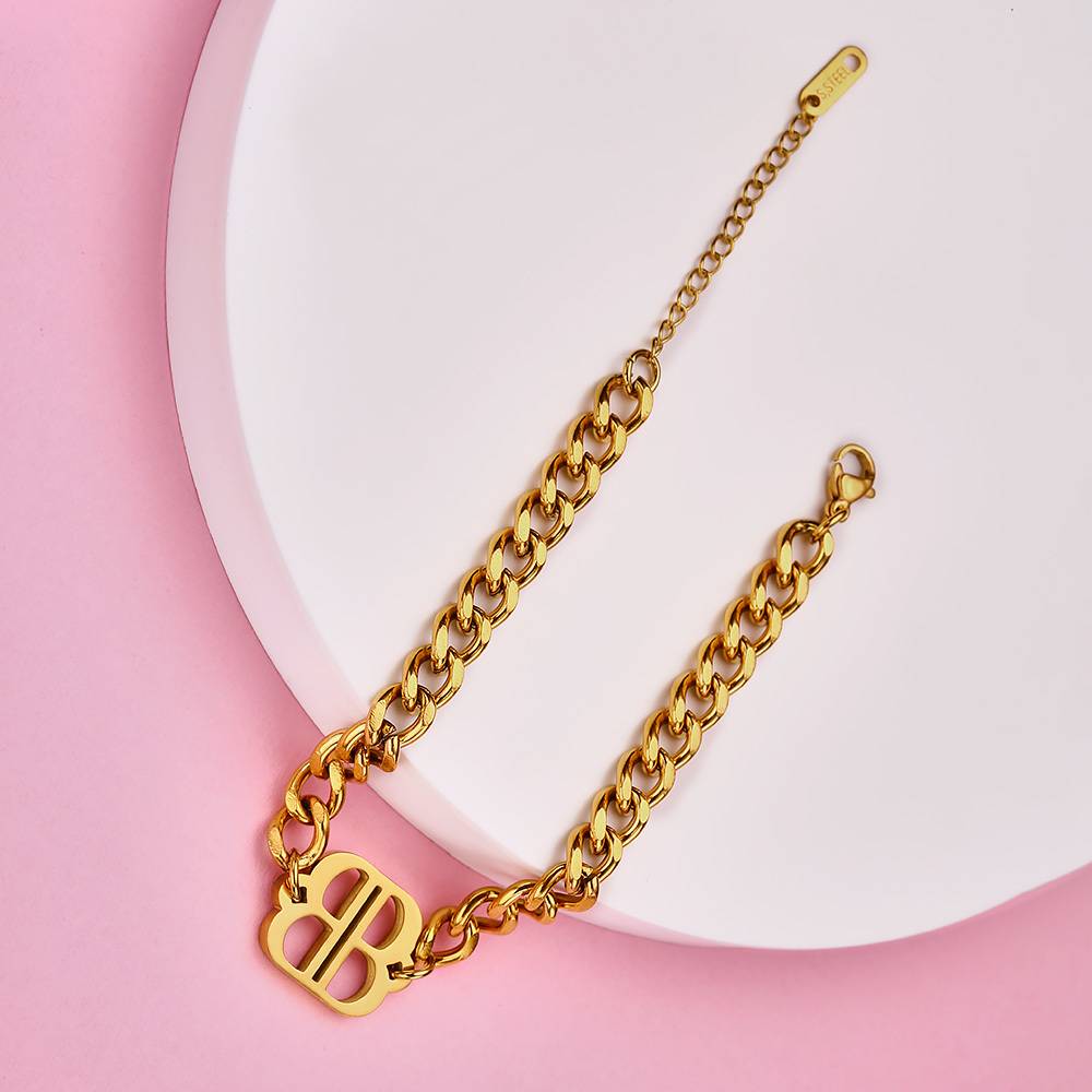 Fashion DIY Gold Cuban Charm Bracelet, Stainless Steel, Unisex