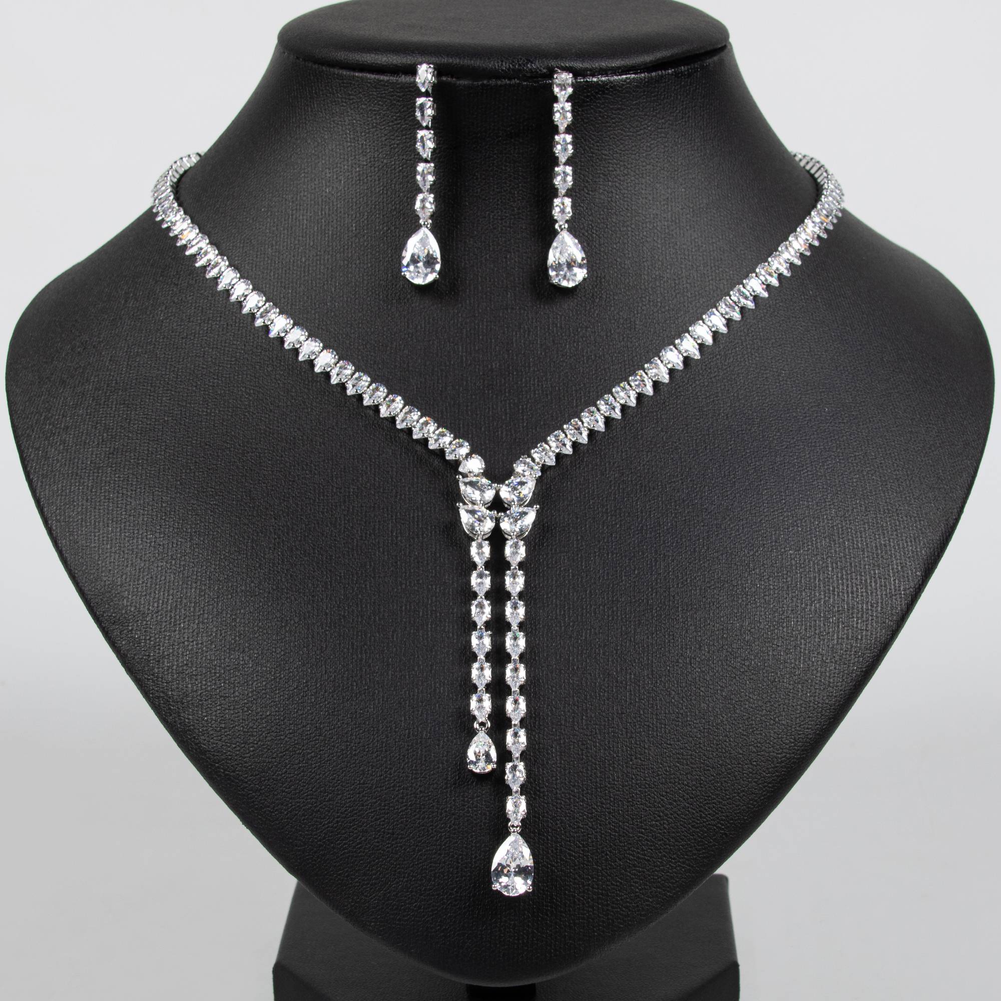 Lonceen 18k Gold Plated Tassel Teardrop Bridal Jewelry Set