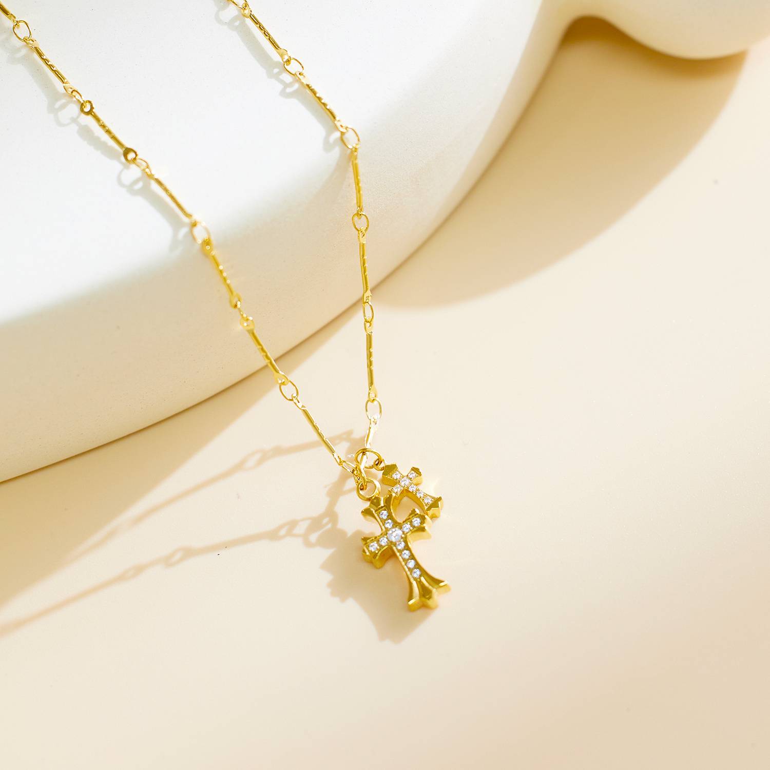 Zircon Chain 18K Gold Plated Stainless Steel Christian Cross Pendant Fashion Jewelry Necklace