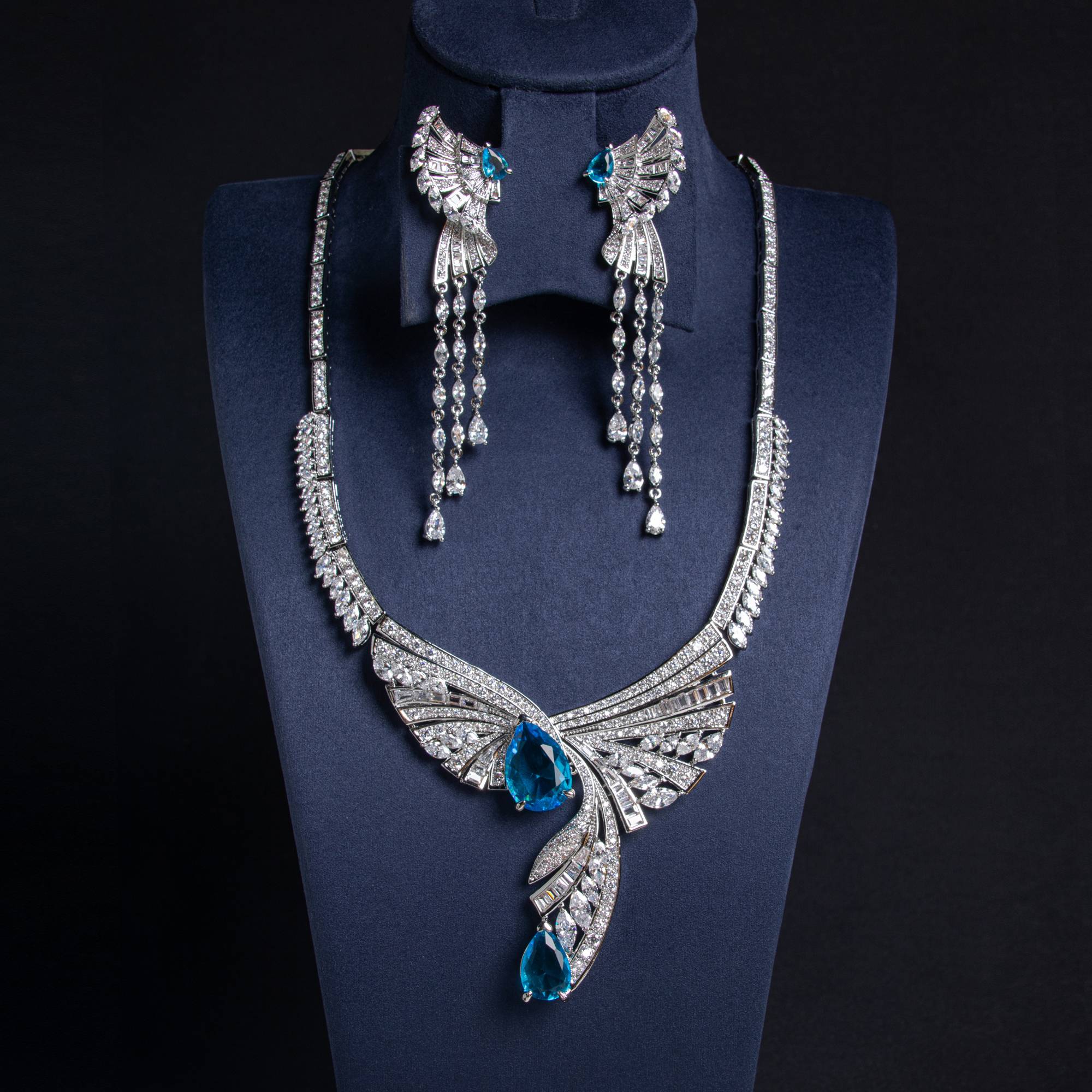 18k Gold Plated Wing-Shaped Teardrop Jewelry Set for Brides