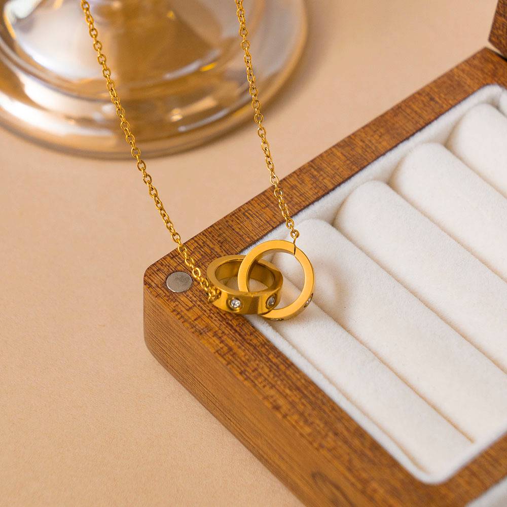 Fashion 18k Gold Plated Stainless Steel Women's Brand Designer Ring Pendant Collar Zircon Gift Fashion Jewelry Necklace