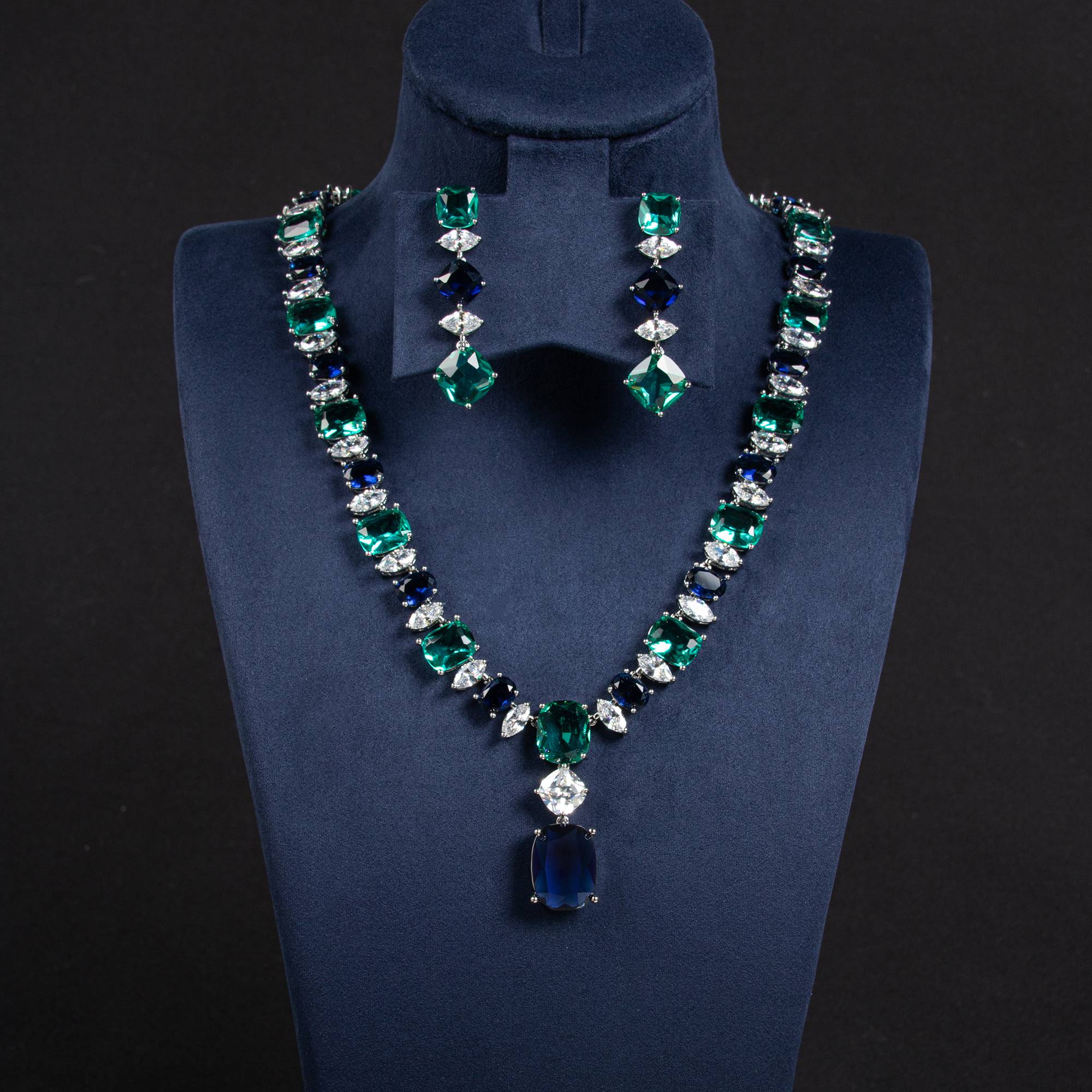 18k Gold Plated Garnet Red Square Gem Jewelry Set for Brides