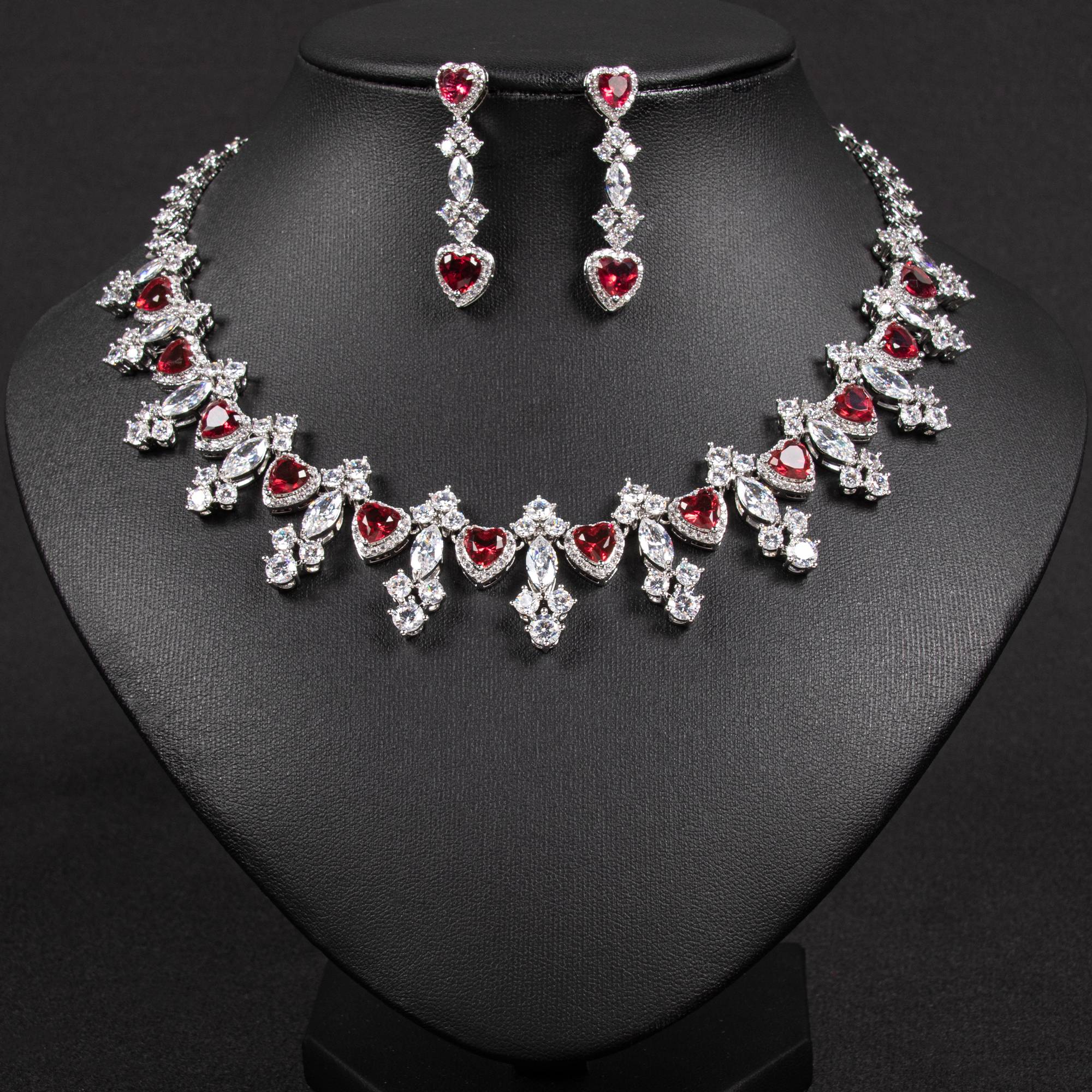 Elegant 18k Gold Plated Heart Gem Collar Jewelry Set for Brides
