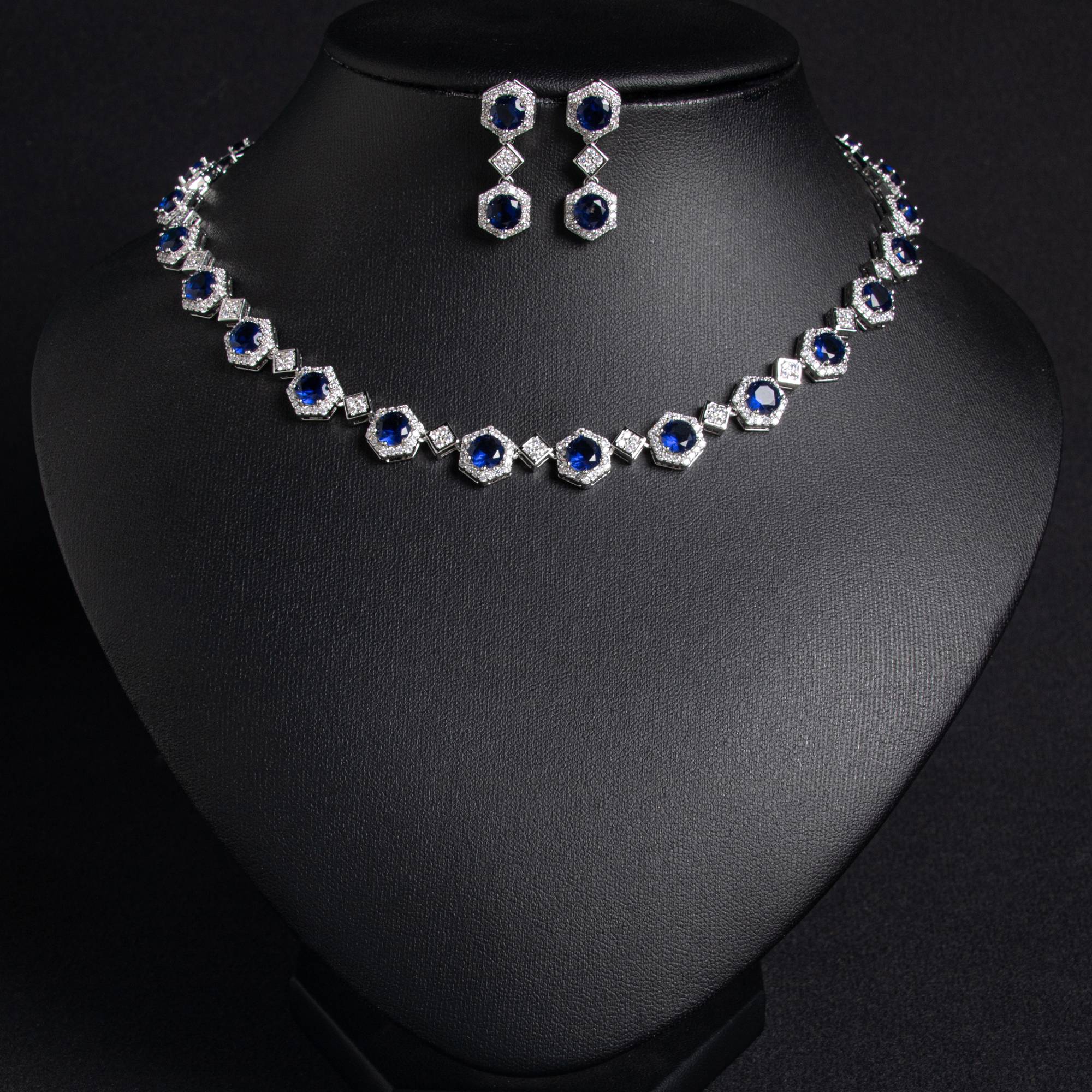 Bridal 18k Gold Plated Brass Hexagon Gem Collar Jewelry Set