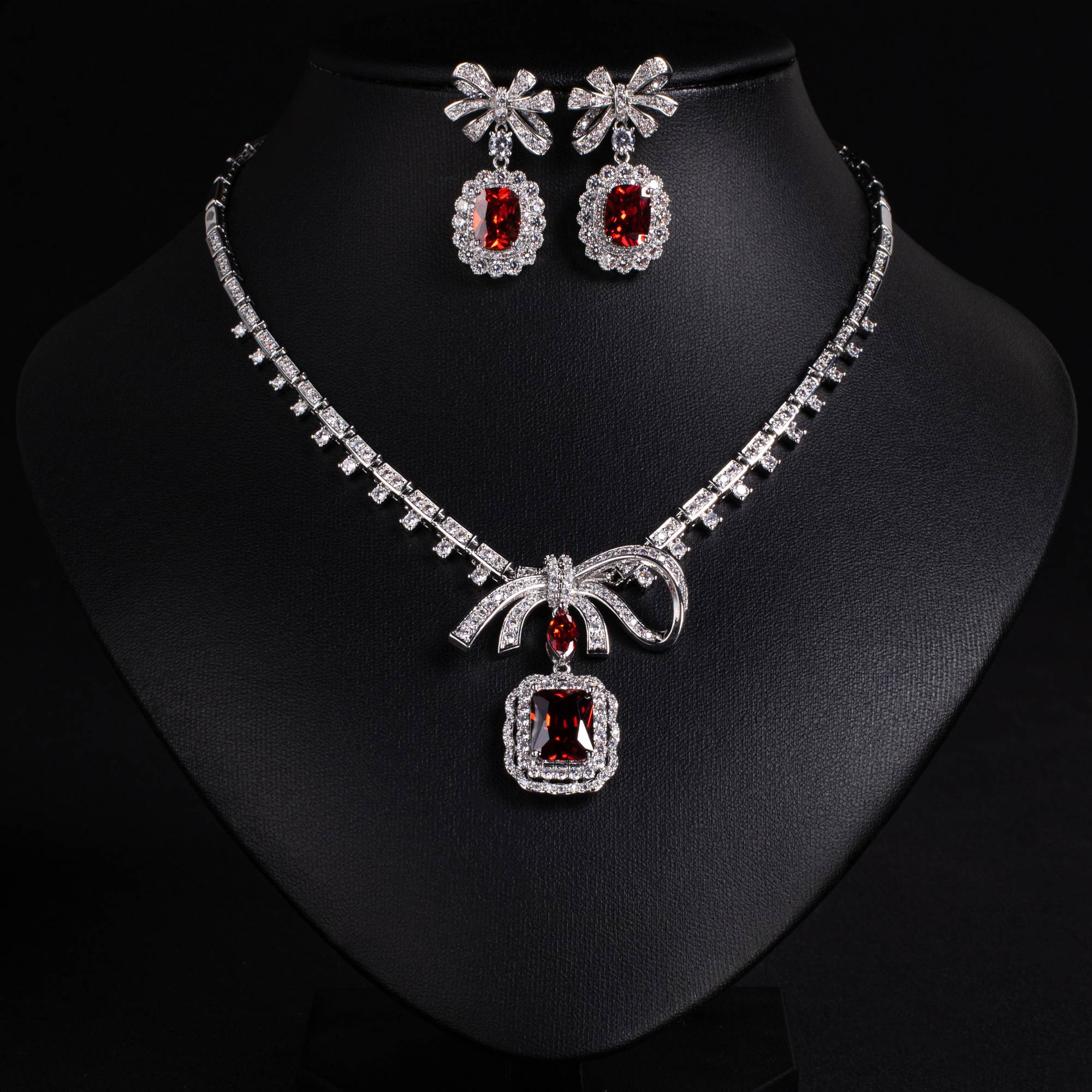 Bridal 18k Gold Plated Bowknot Gem Jewelry Set for Brides