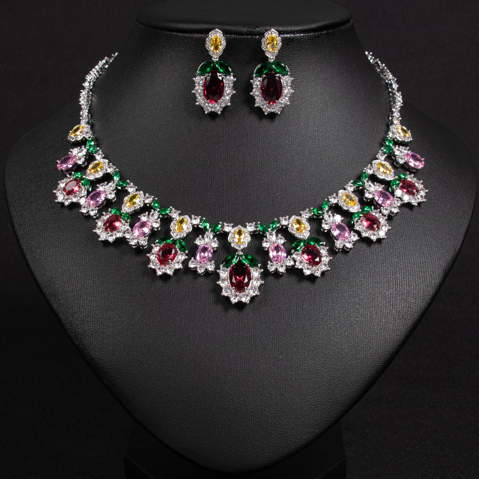 18k Gold Plated Floral Jewelry Sets for Brides Multi Tone Gems