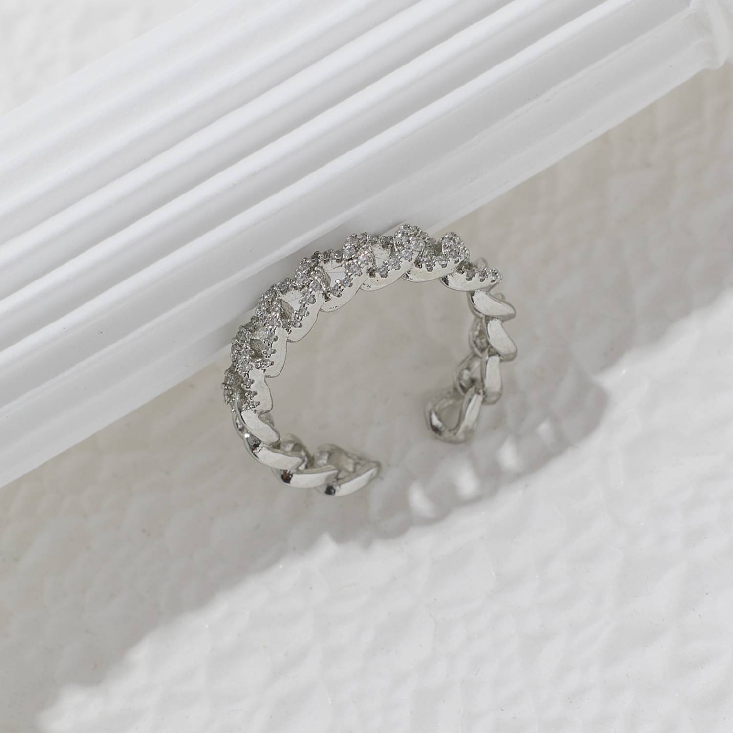 Silver Zircon Chain Open Adjustable Western Bride Accessory Silver Women's Fashion Jewelry Ring