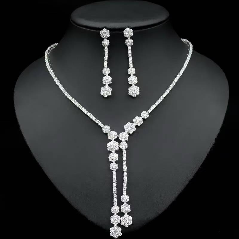 Lonceen 18k Gold Plated Floral Y Drop Bridal Jewelry Set for Elegant Brides