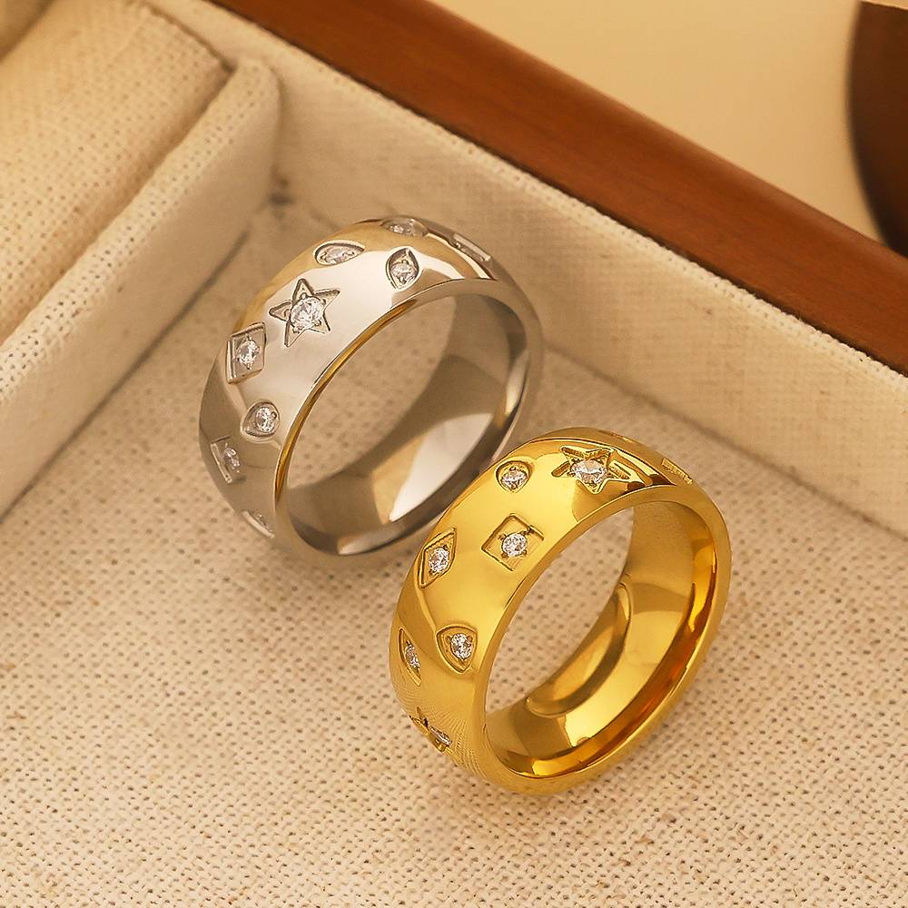 Chubby designer female wholesale waterproof stainless steel 18k gold-plated zircon fashion jewelry rings