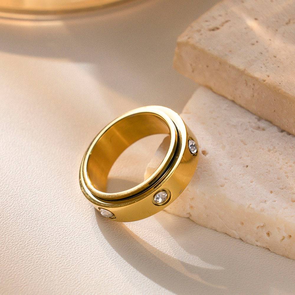 Waterproof 18k Gold Plated Women's Accessories Zircon Couple Heart Simple Stainless Steel Fashion Jewelry Ring