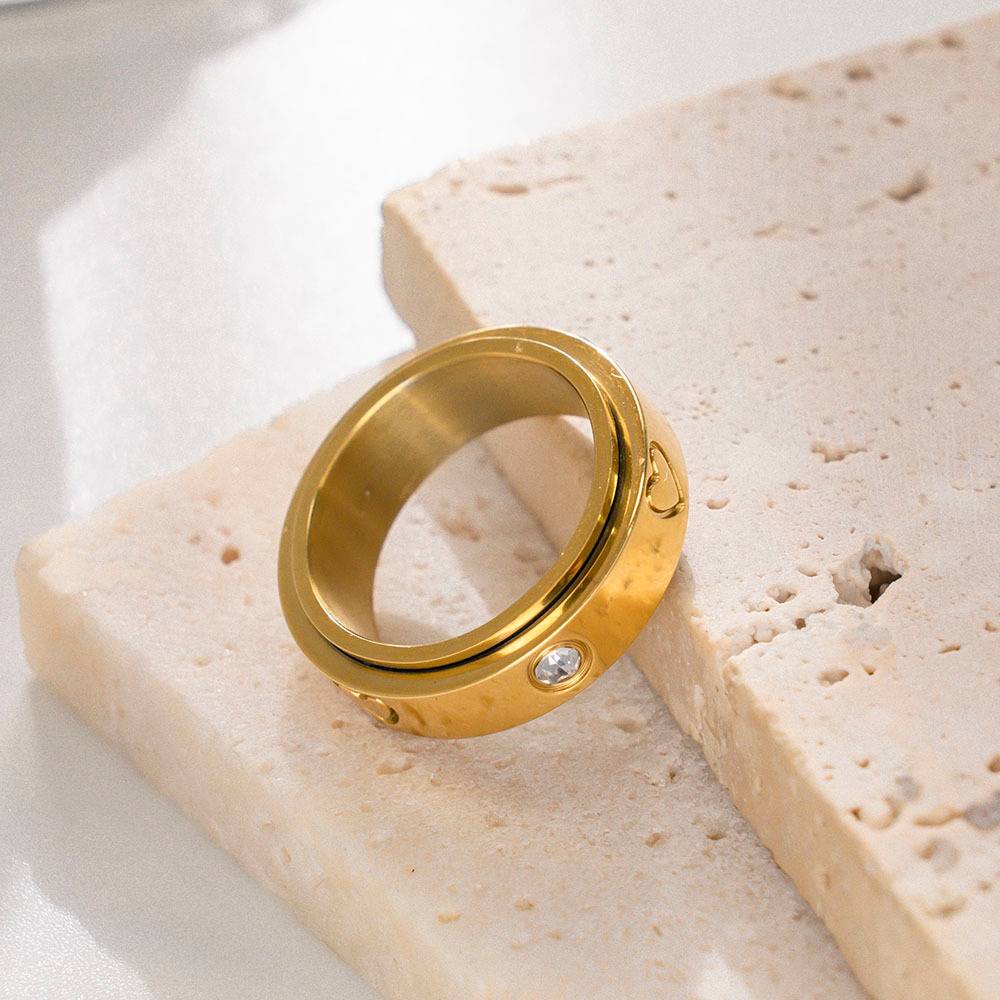 Waterproof 18k Gold-Plated Women's Accessories Zircon Heart Couple Stainless Steel Fashion Jewelry Ring