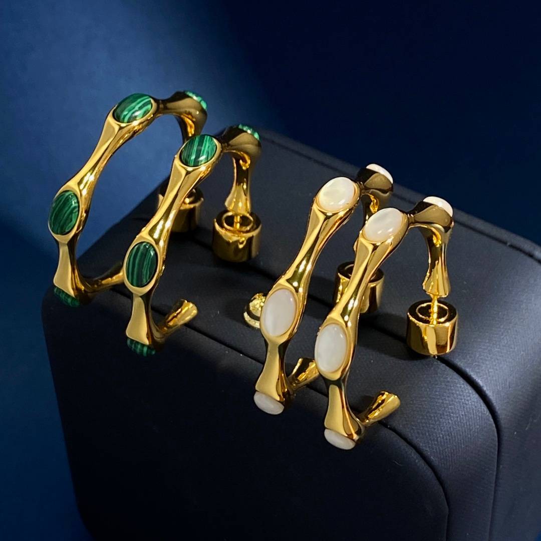 Lonceen Charming Bamboo-Joint Natural-Stone Hoop Earrings