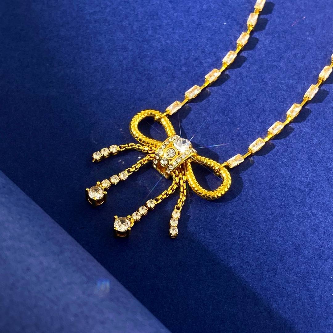 Lonceen Dazzling Bow-Tie Tassel Necklace