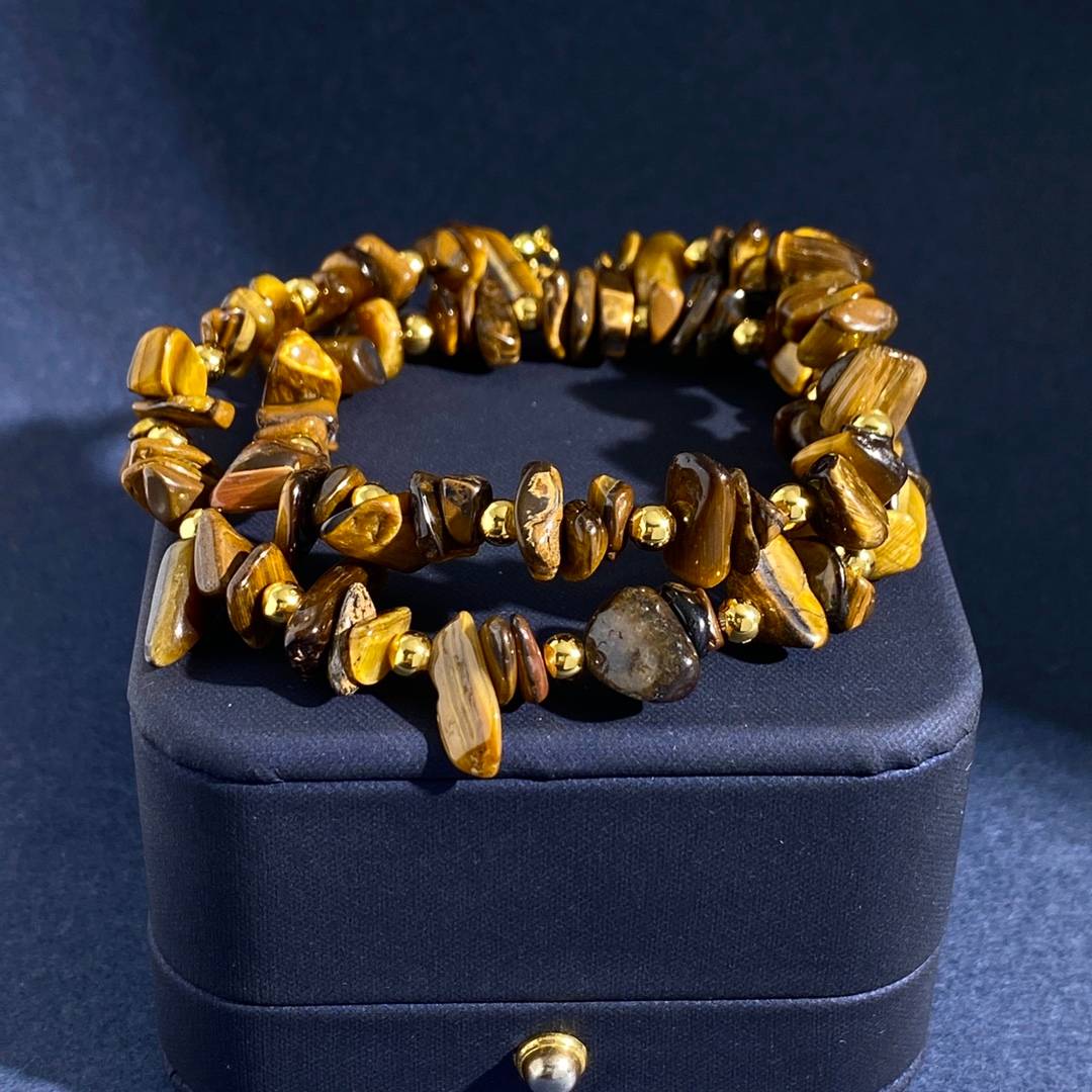 Lonceen Warm Tiger Eye Crushed-Stone Bracelet