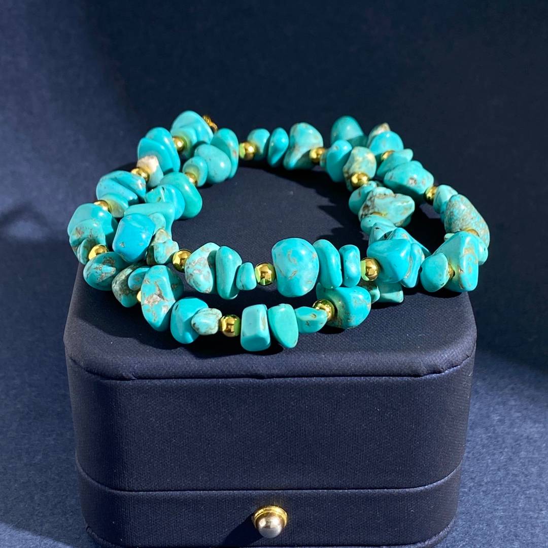 Lonceen Sky-Blue Turquoise Crushed-Stone Bracelet 