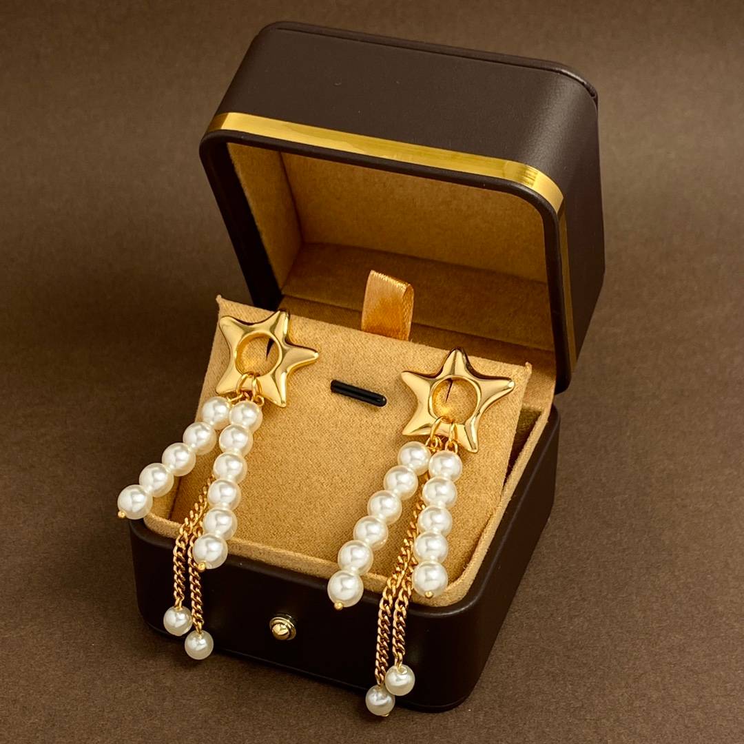 Lonceen Playful Star & Pearl Tassel Drop Earrings