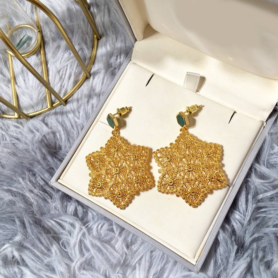 Lonceen Elegant Green Onyx Pea-Shaped Filigree Drop Earrings