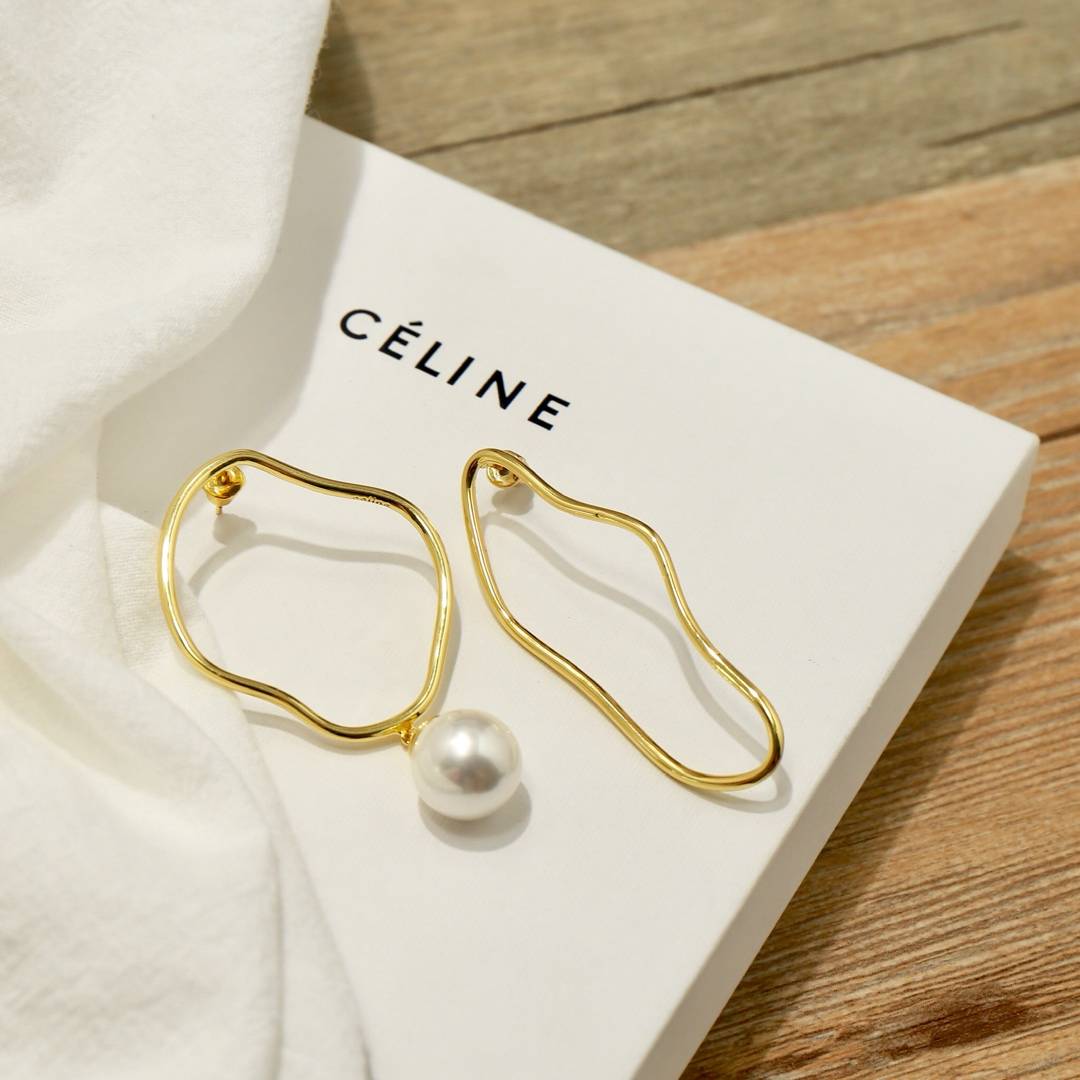 Lonceen Artistic Asymmetric Geometric Line & Pearl Drop Earrings