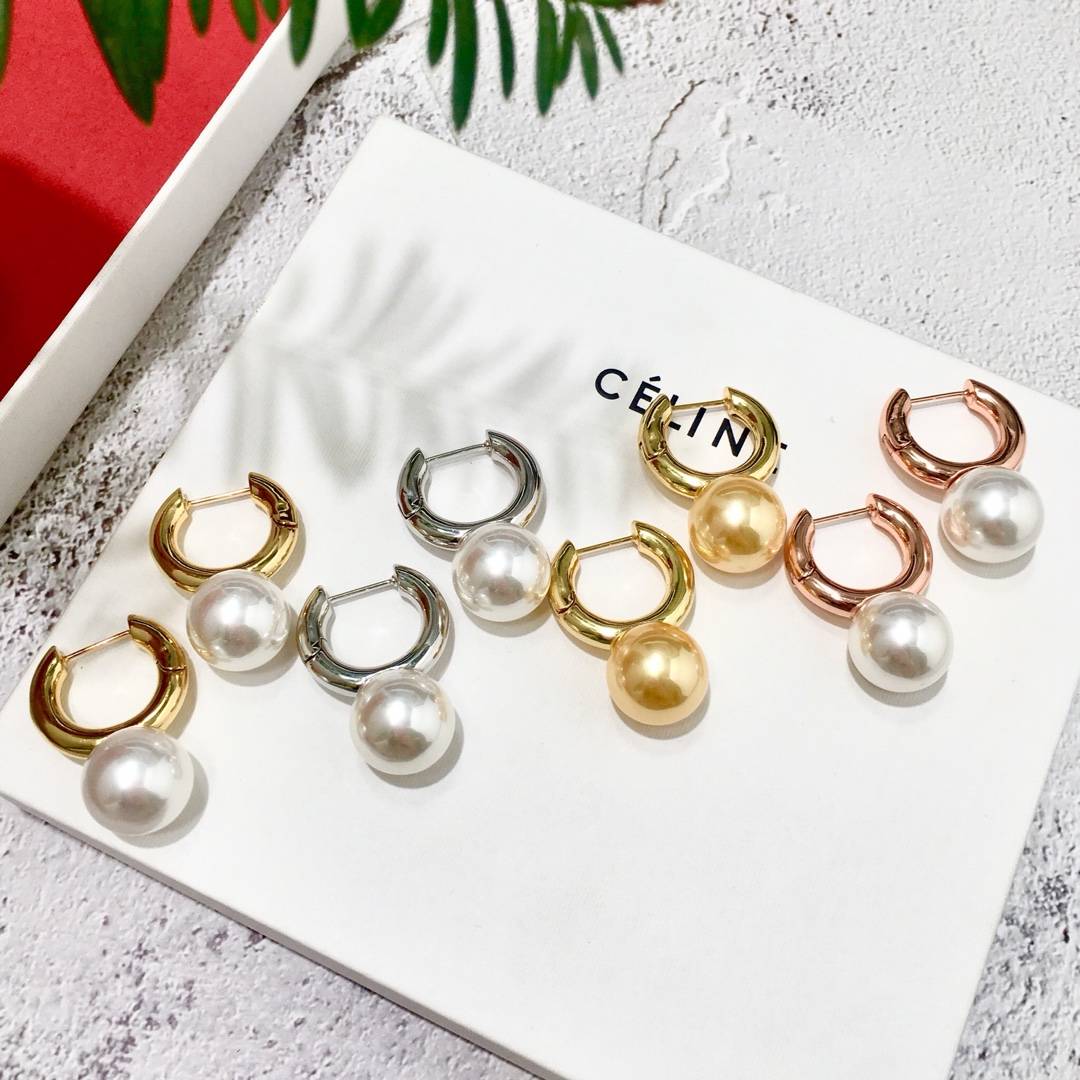 Lonceen Bold Large Pearl Stud Earrings