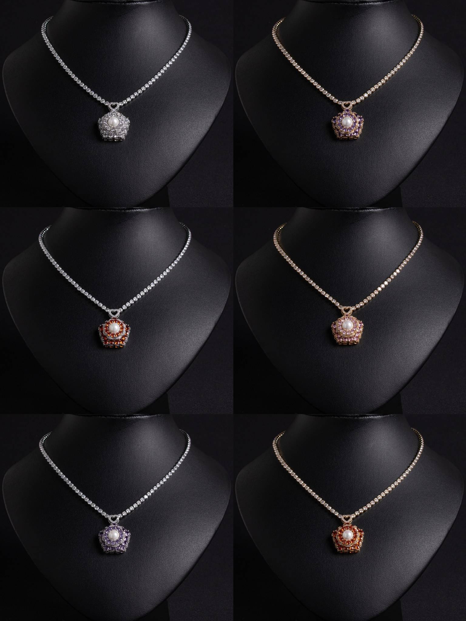 Womens Necklaces 18k Gold Plated Copper Zircon Floral Pendant