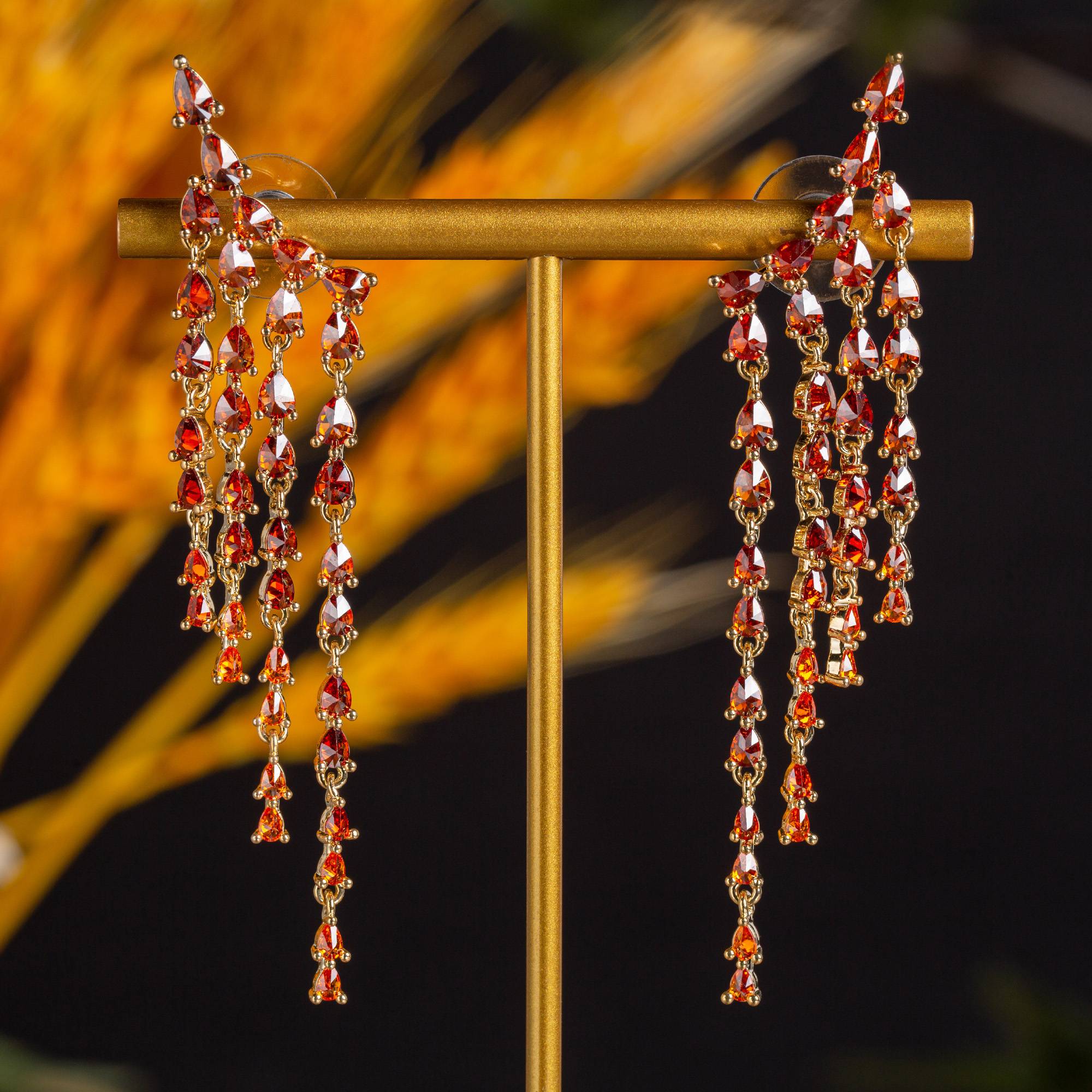Multi Color 18k Gold Plated Copper Teardrop Zircon Dangle Earrings for Women