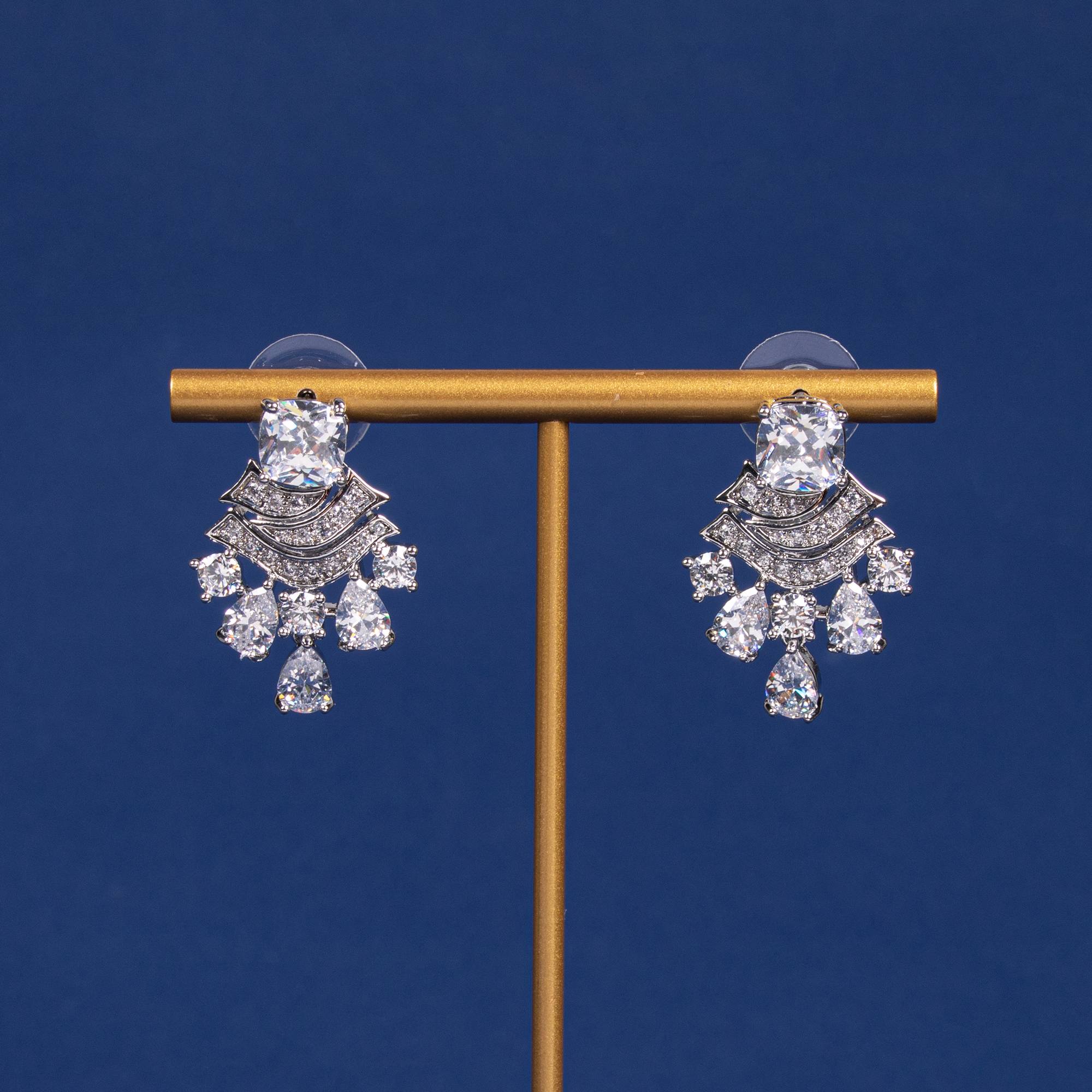 Multi Color Square Zircon 18k Gold Plated Copper Earrings for Women