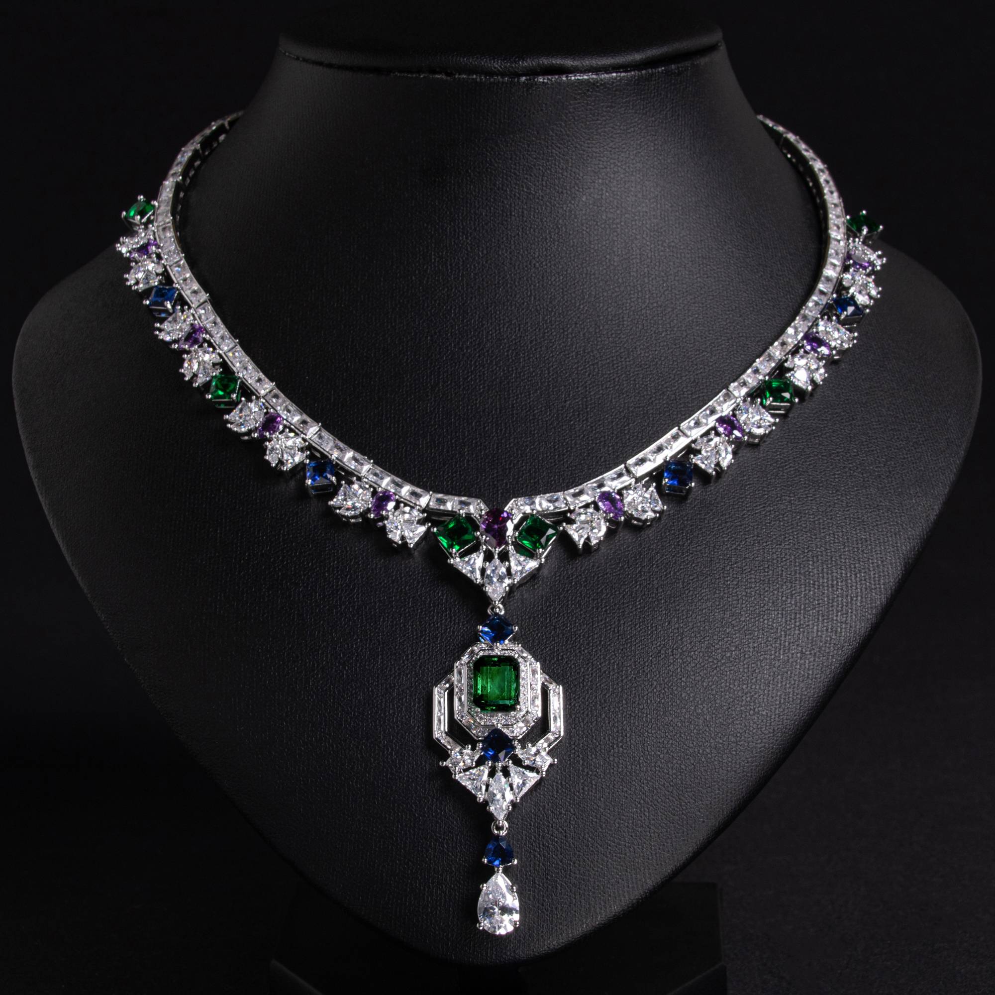 Multi Hued Zircon 18k Gold Plated Copper Choker Necklace for Women