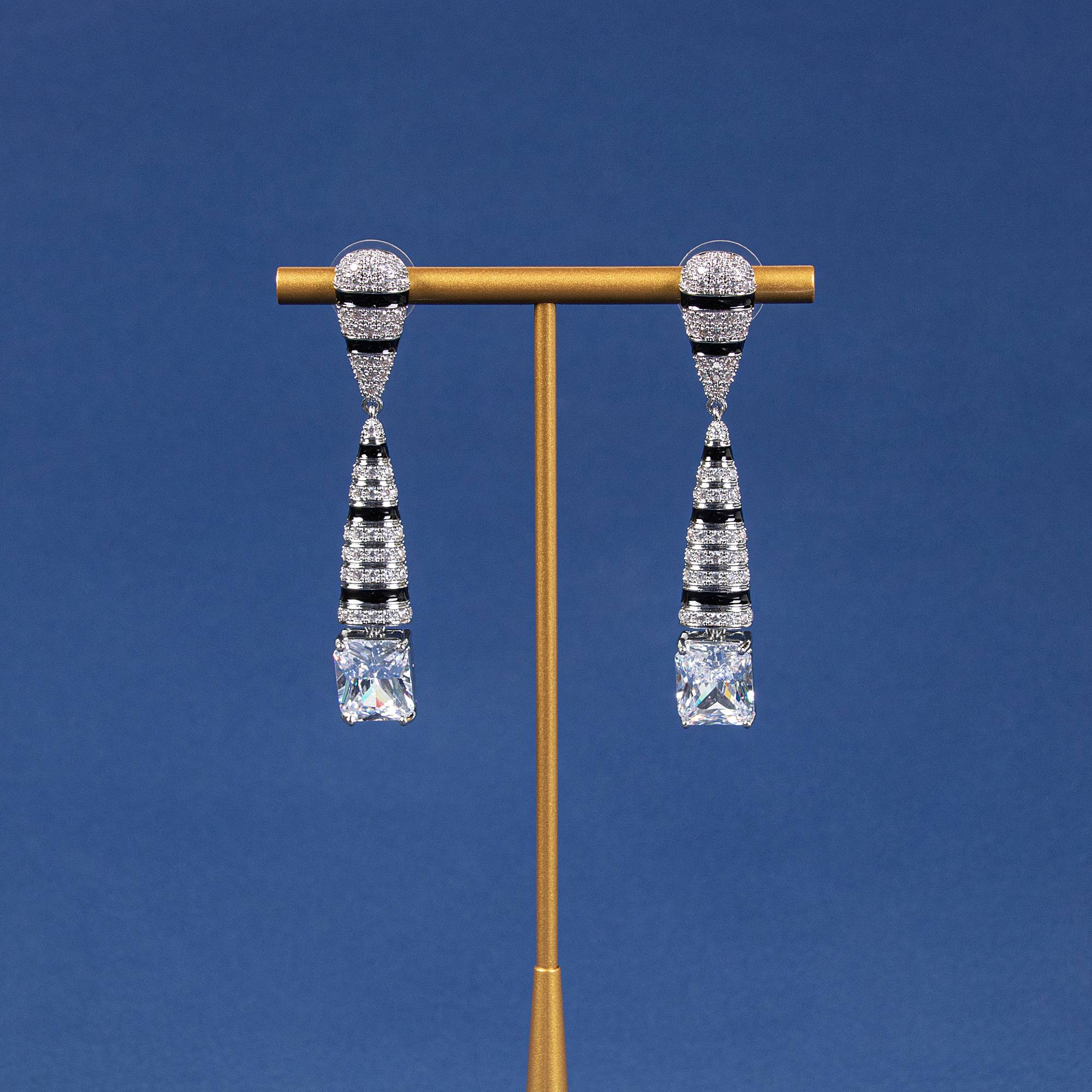 Gradient Square Zircon 18k Gold Plated Copper Earrings for Women