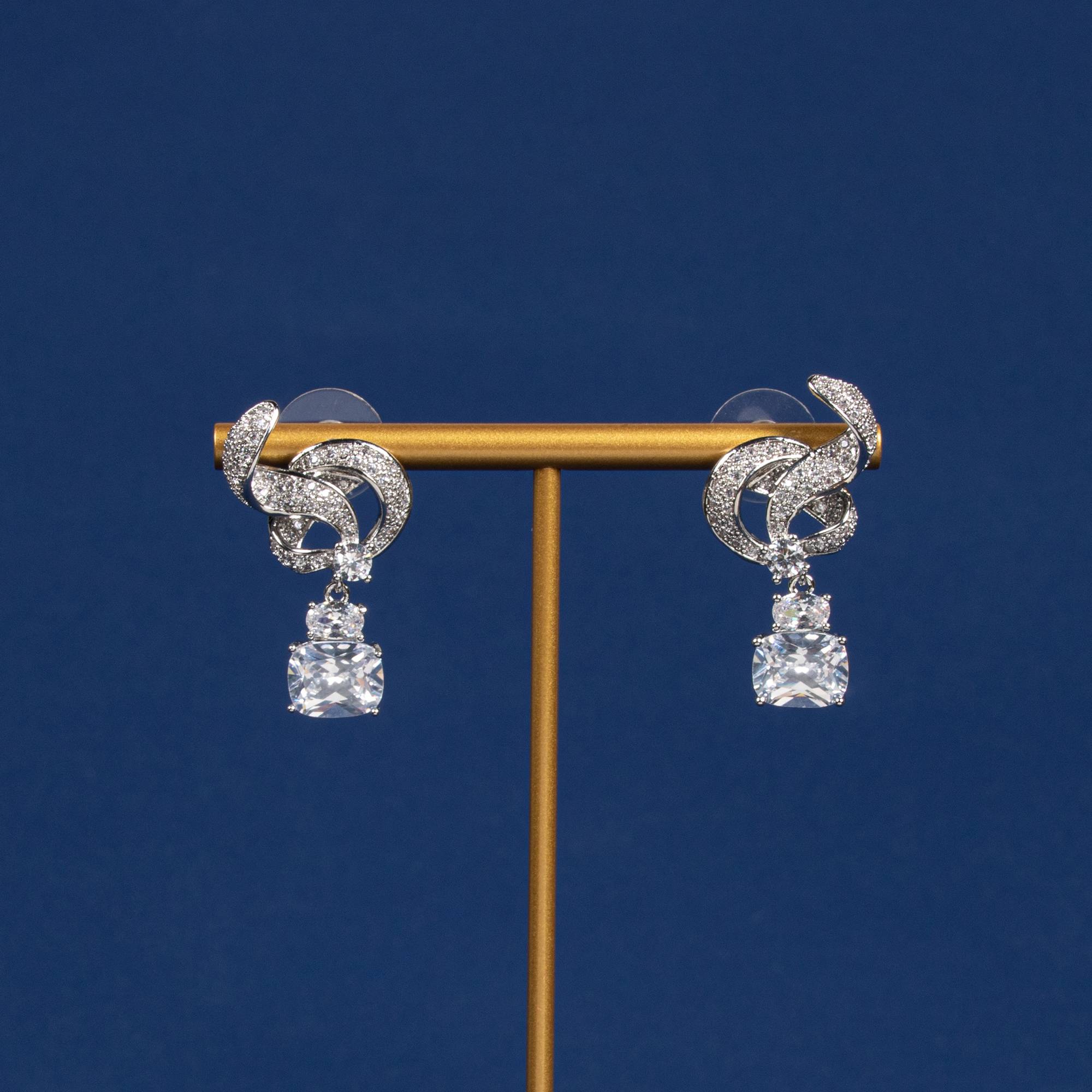 18k Gold Plated Copper Square Zircon Stud Dangle Earrings for Women