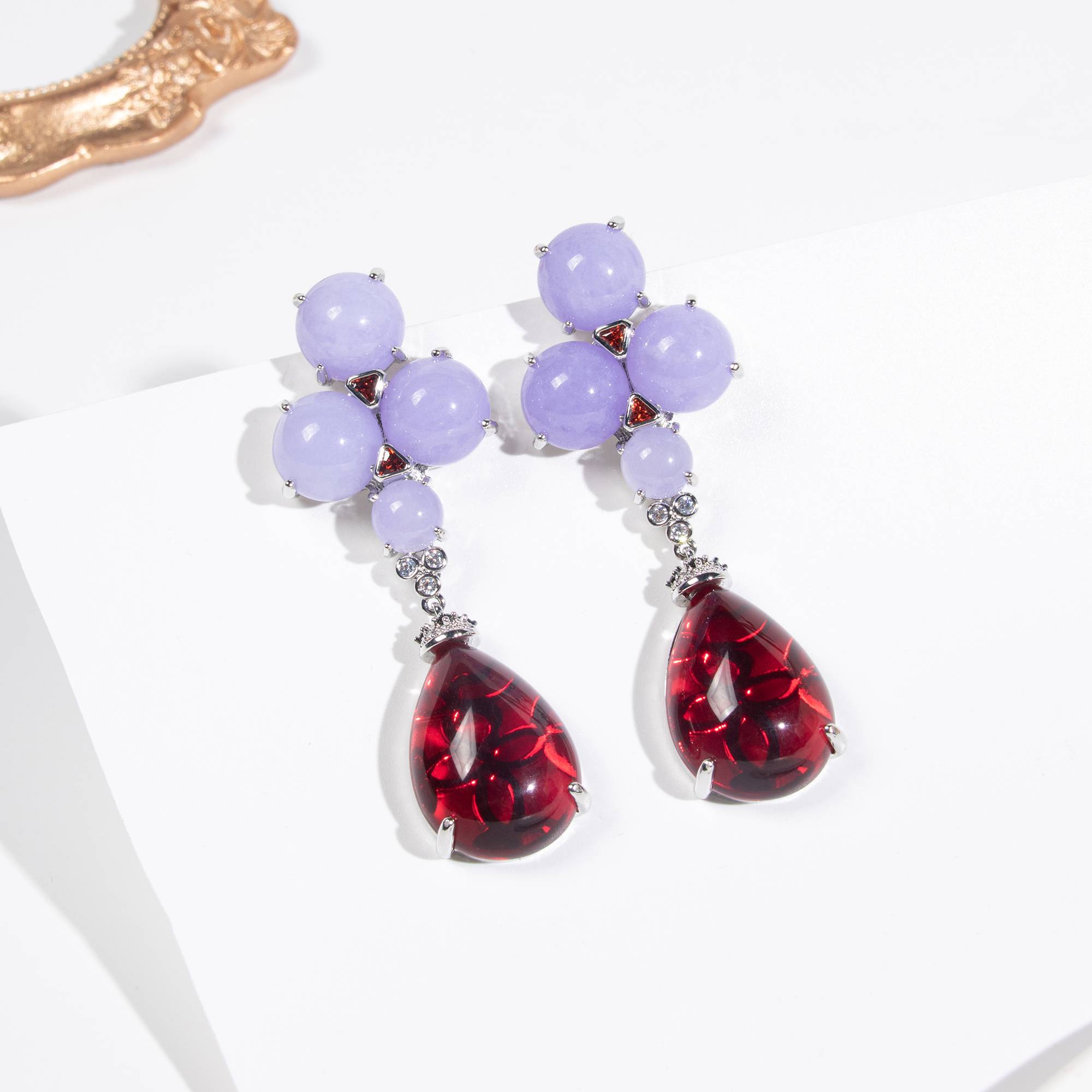 Multi Color Beaded Zircon Copper Earrings for Women