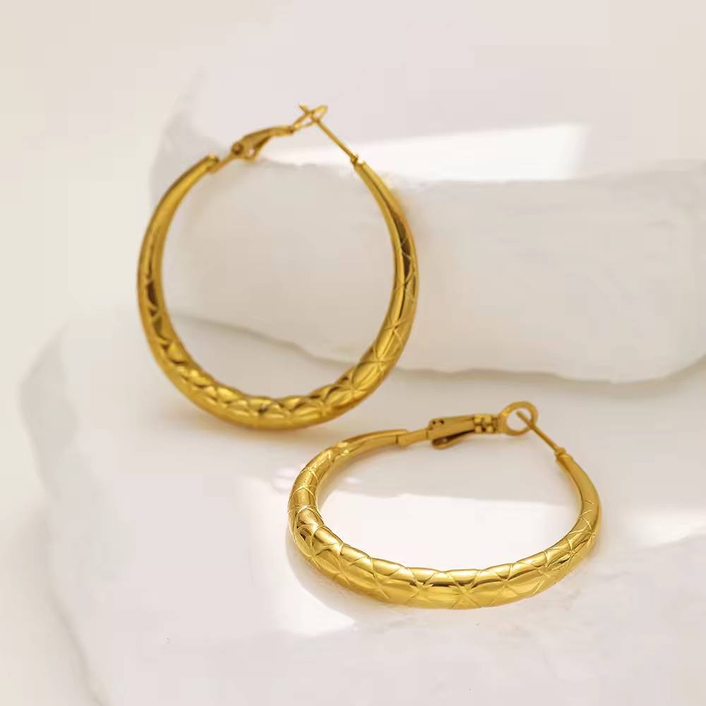 Custom women's clothing circular 18k gold-plated stainless steel retro fashion jewelry earrings