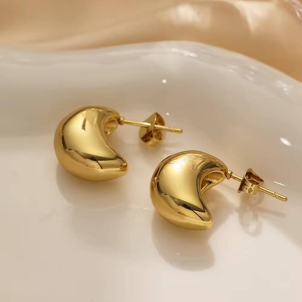 Luxurious, fashionable, high-quality 18k gold-plated glossy C-shaped thick hollow stainless steel fashion jewelry earrings for women