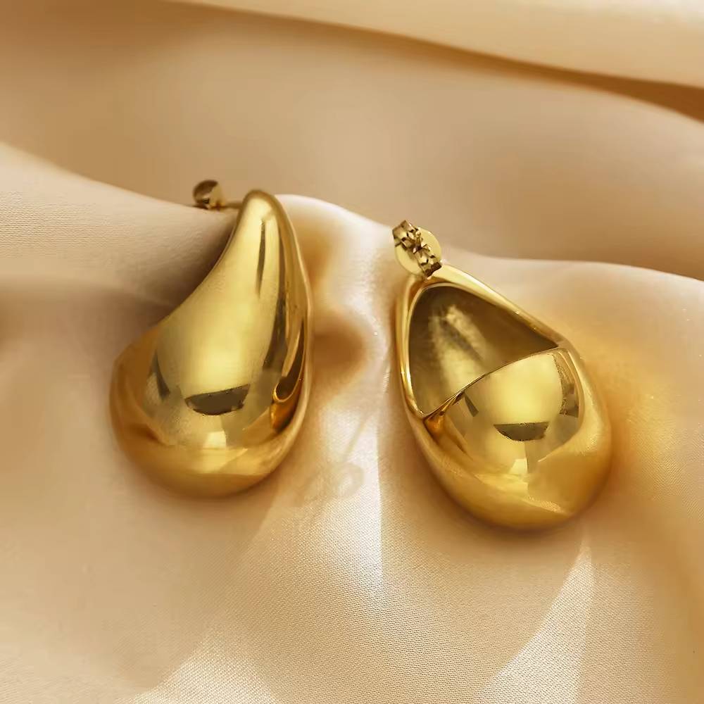 High-quality thick customized 18k gold-plated women's stainless steel hollow water drop earrings, fashionable jewelry earrings