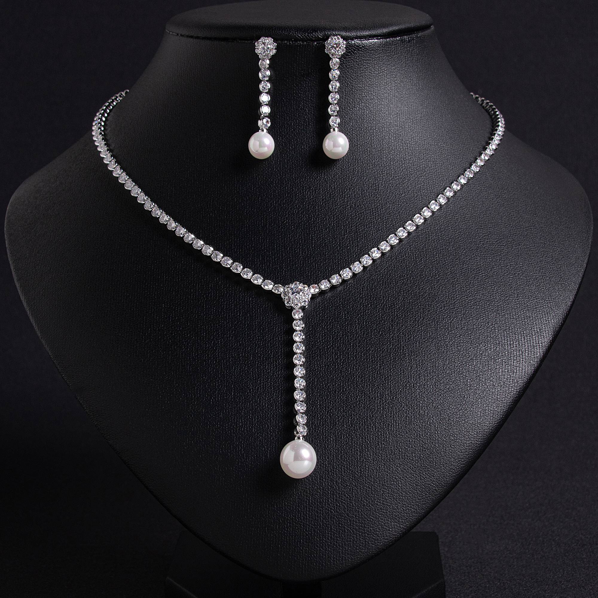 Elegant Light Luxury Zircon Necklace & Earrings Set by Lonceen