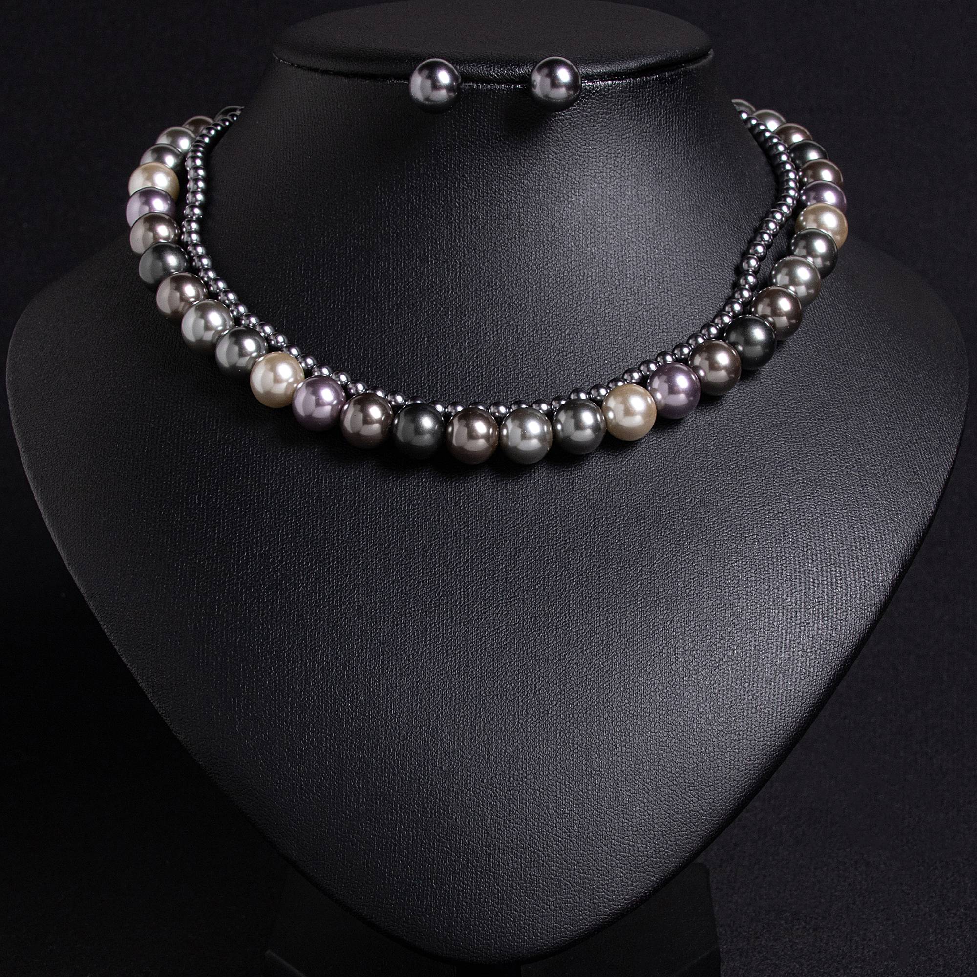 Casual Gold-Plated Multicolor Pearl Necklace & Stud Earrings Set