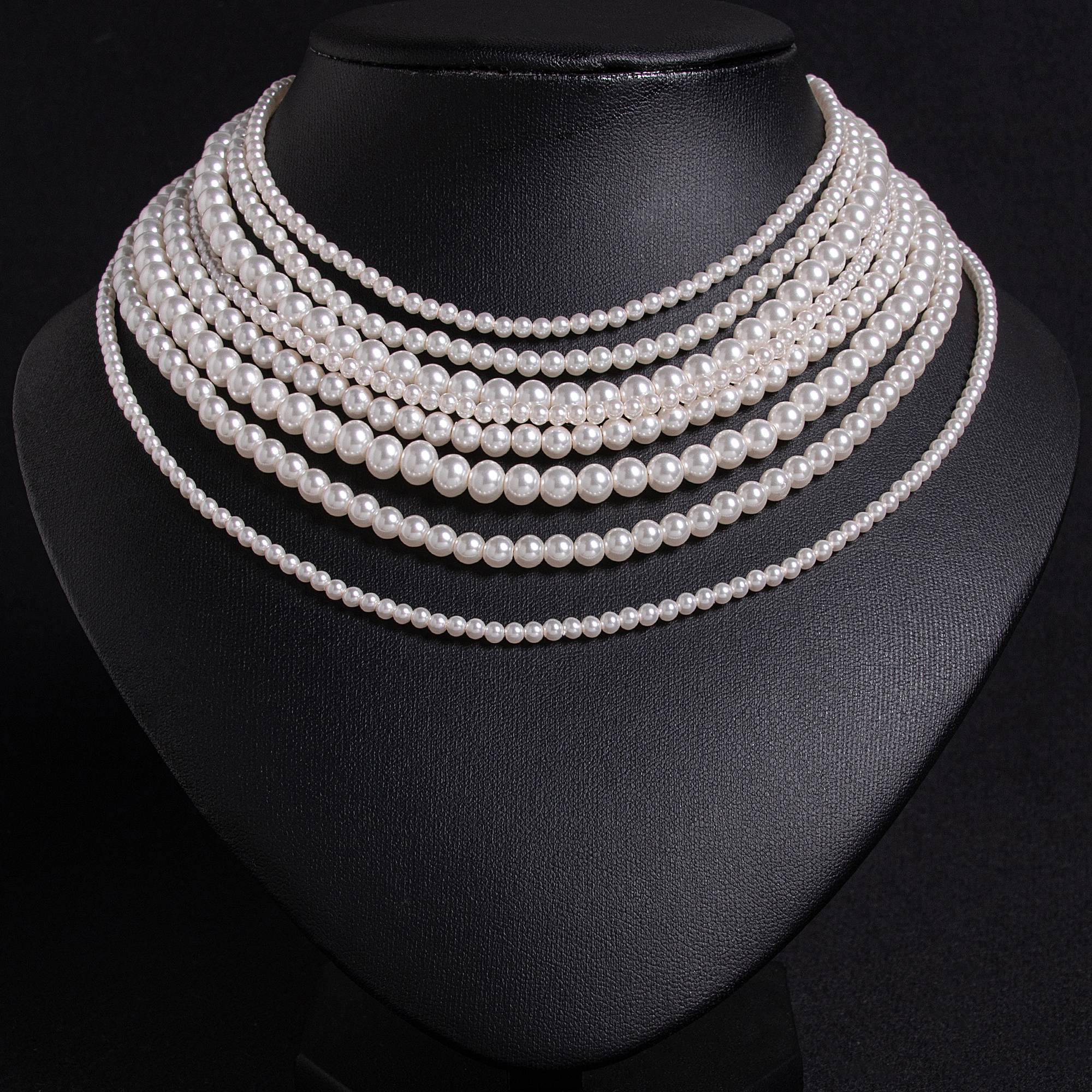 French Retro Eight-Layer Pearl Choker Necklace for Banquet & Gifting