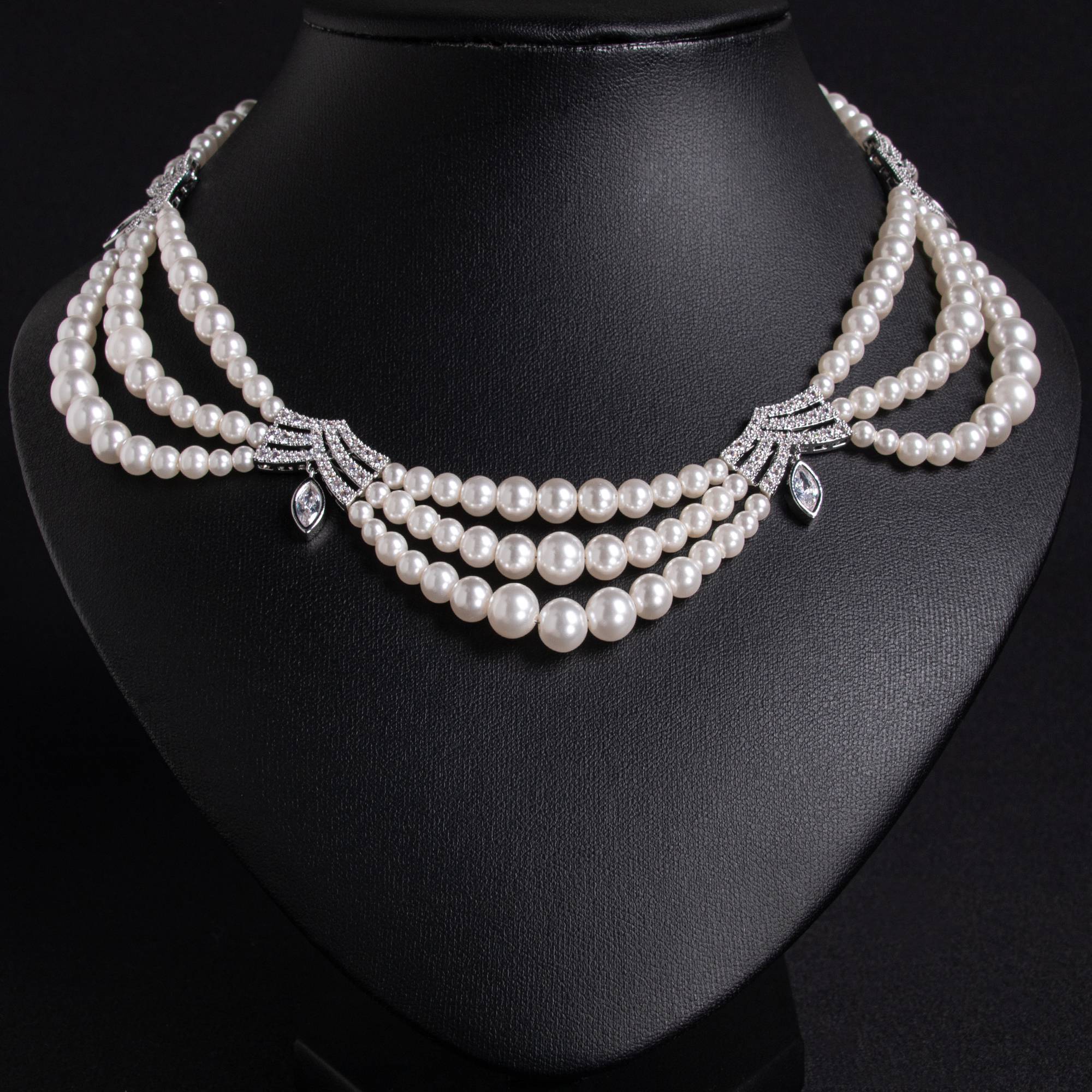 Royal Vintage Style Multi Layer White Pearl Necklace