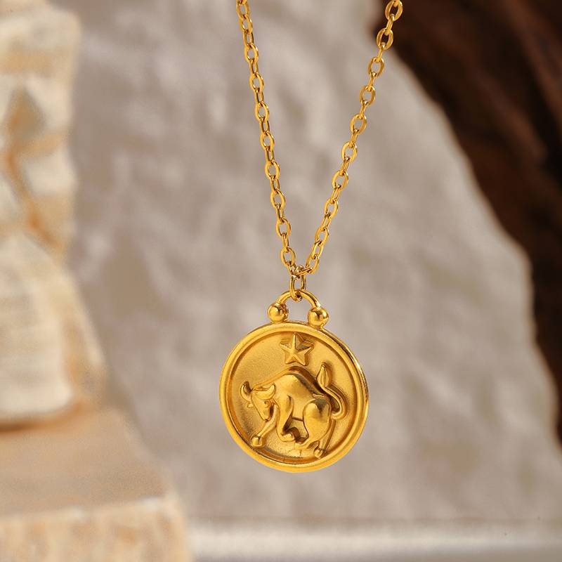 Gold Stainless Steel Taurus Necklace for Women by Lonceen