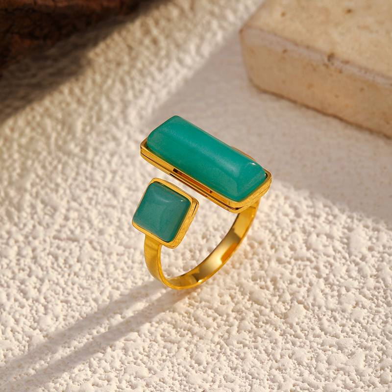 Geometric Stainless Steel Ring with Rectangular Stone by Lonceen