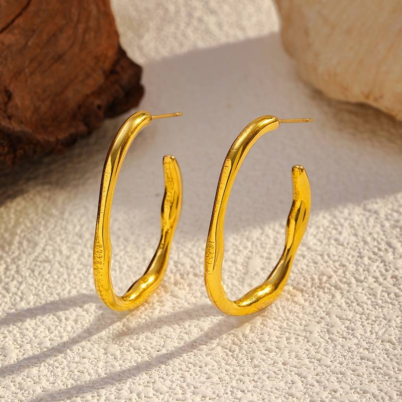 Irregular Gold Stainless Steel Earring Minimalist Hoop