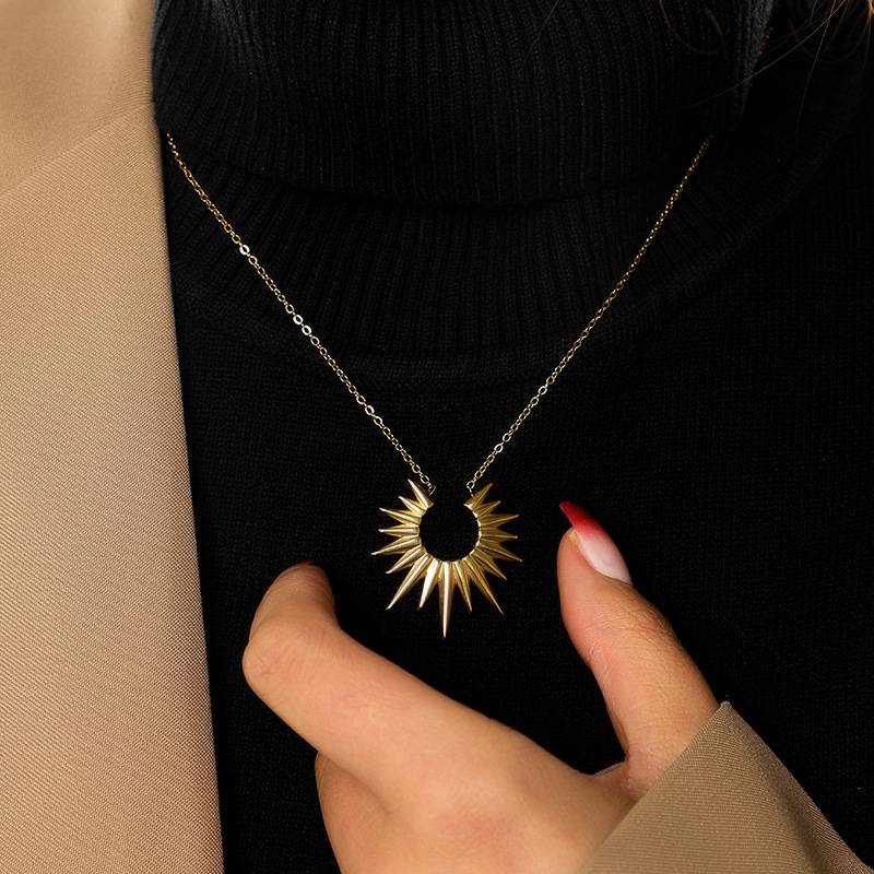 Gold Stainless Steel Sun Ray Geometric Necklace