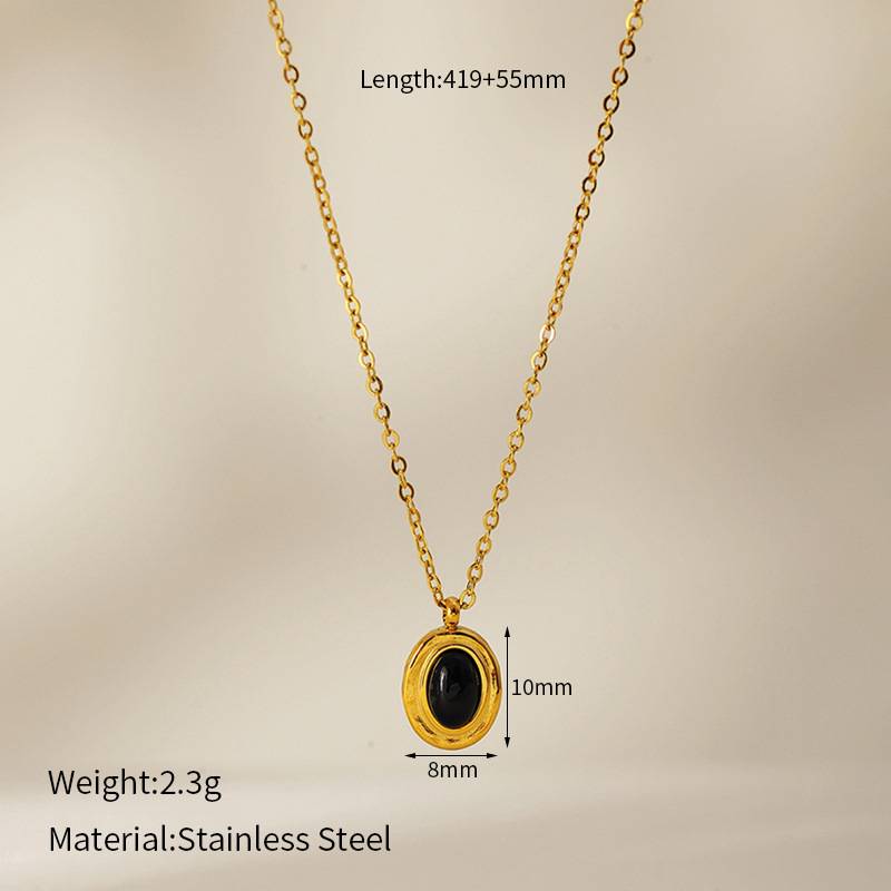 Minimalist Gold Stainless Steel Oval Pendant Necklace for Women