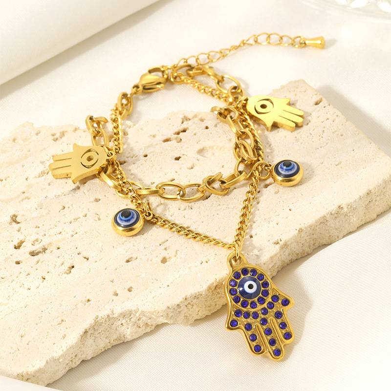Gold Stainless Steel Evil Eye Bracelet for Women