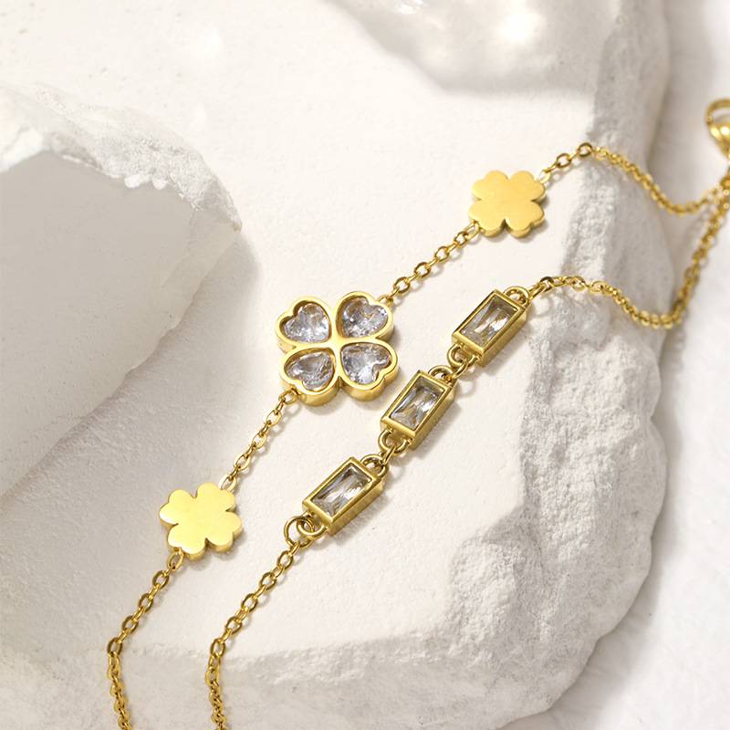 Gold Four Leaf Clover Stainless Steel Bracelet